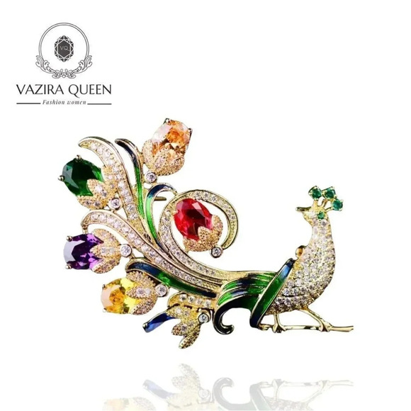 VQ Peacock Brooch - Picture 1 of 5